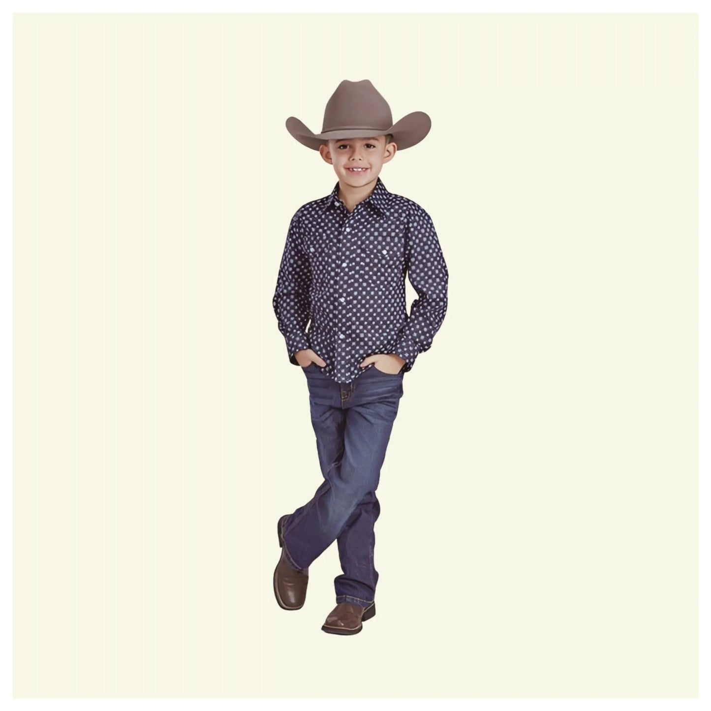 Roper Boy's Long Sleeve Button Up Navy And White Squares