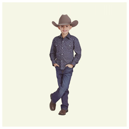 Roper Boy's Long Sleeve Button Up Navy And White Squares