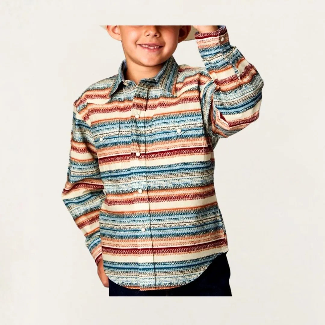 Roper Boy's Long Sleeve Distressed Aztec Print Snap Shirt-CLEARANCE