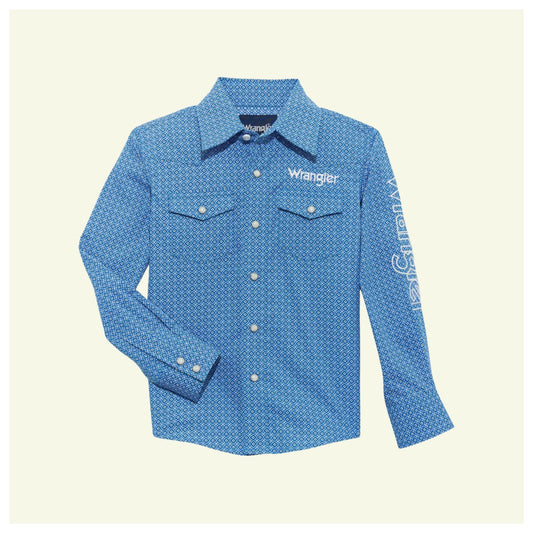 Wrangler Boy's Logo Long Sleeve Shirt - Blue