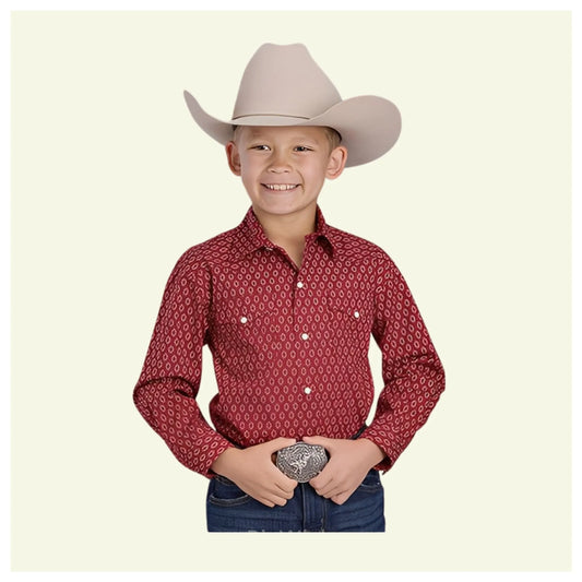 Roper Boy's Red Geo Print Snaps Long Sleeve Western Shirt