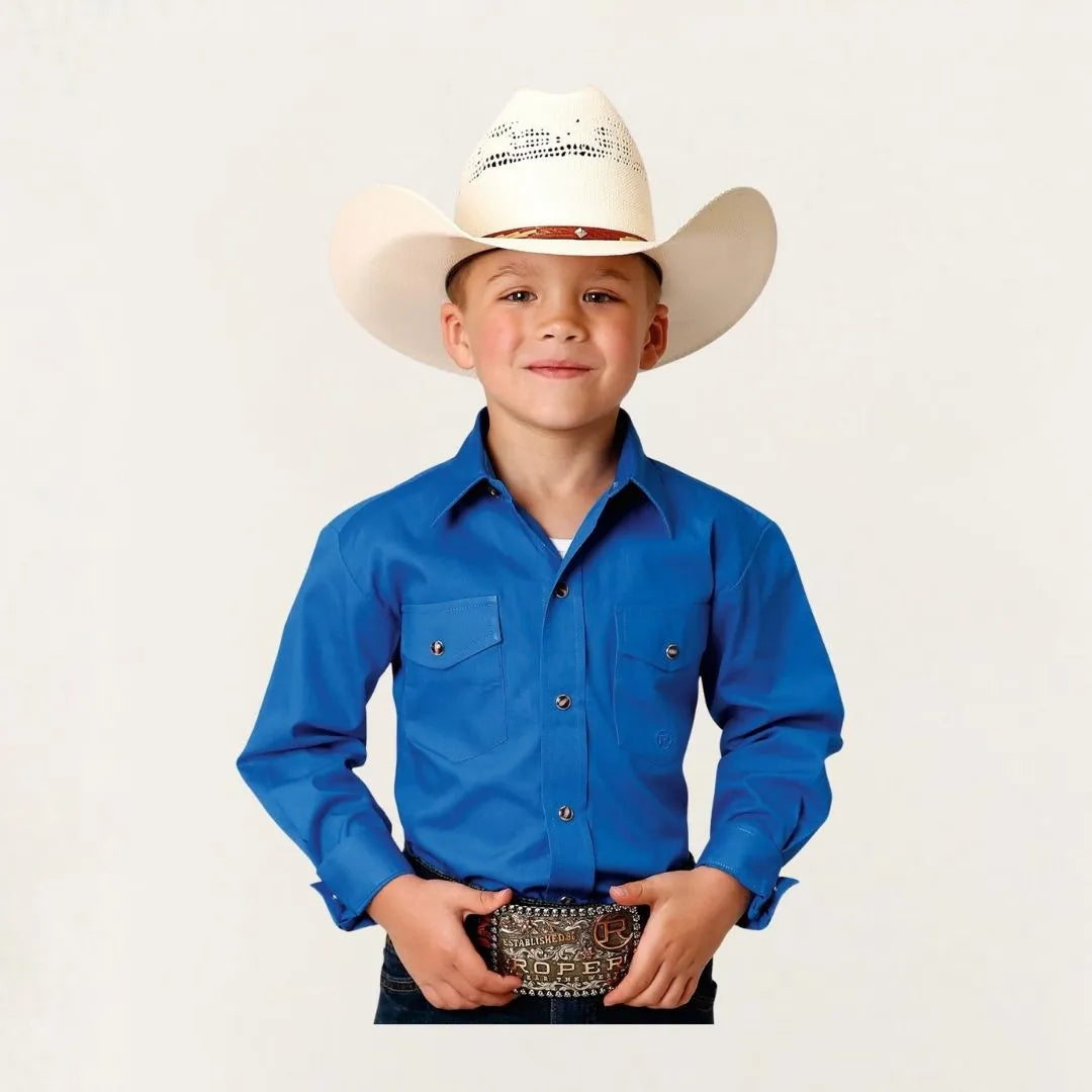 Roper Boy's Western Long Sleeve Shirt Blue