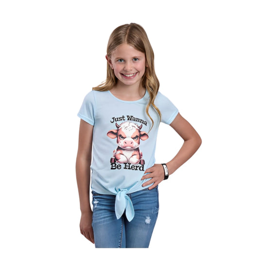 Roper Girl's Printed Light Blue Knit Short Sleeve Tee