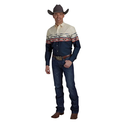 Roper Men's Button Up Shirt Open Range Border