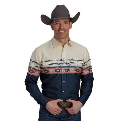 Roper Men's Button Up Shirt Open Range Border