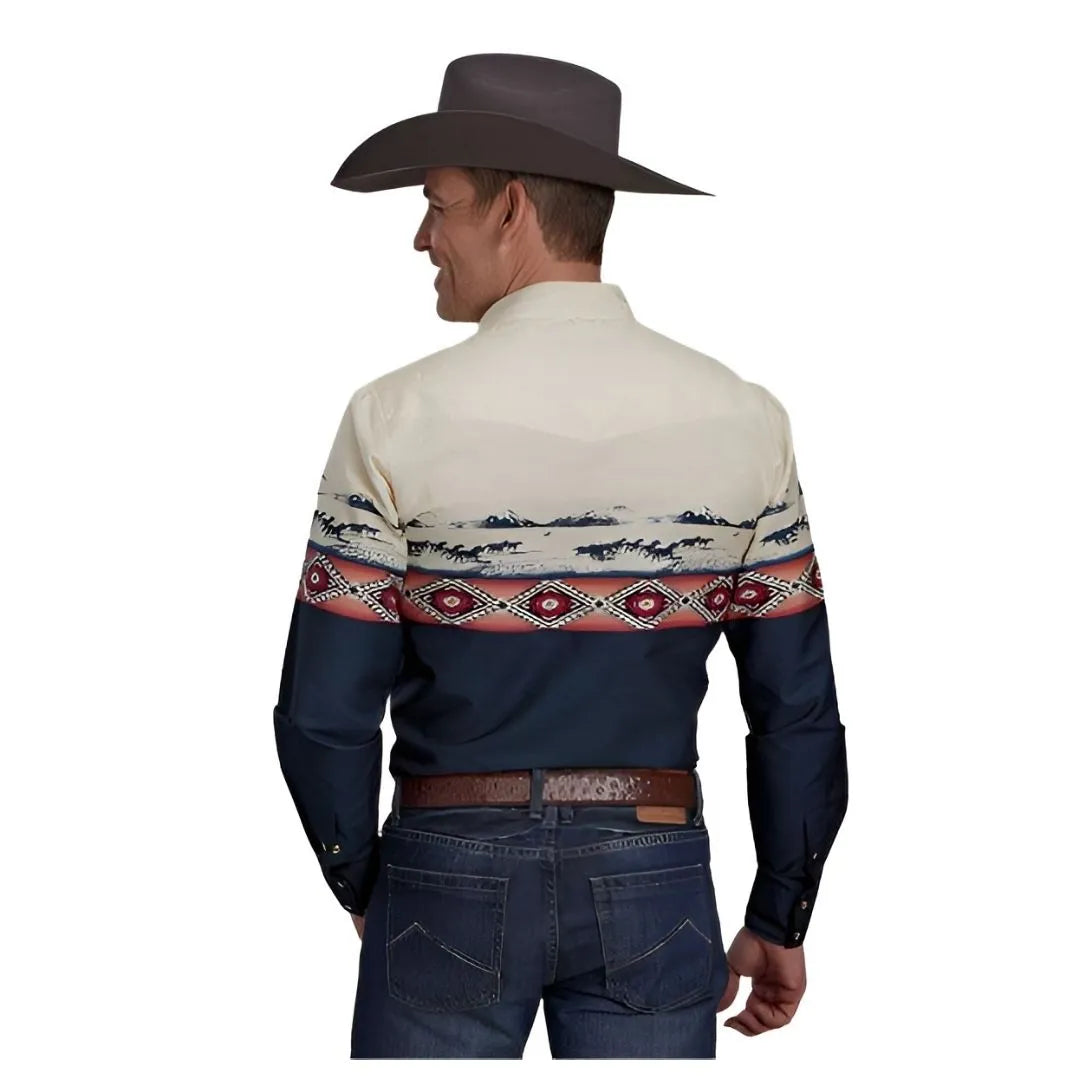 Roper Men's Button Up Shirt Open Range Border