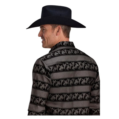 Roper Men's Horizontal Rodeo Stripe Print Design Snap Shirt
