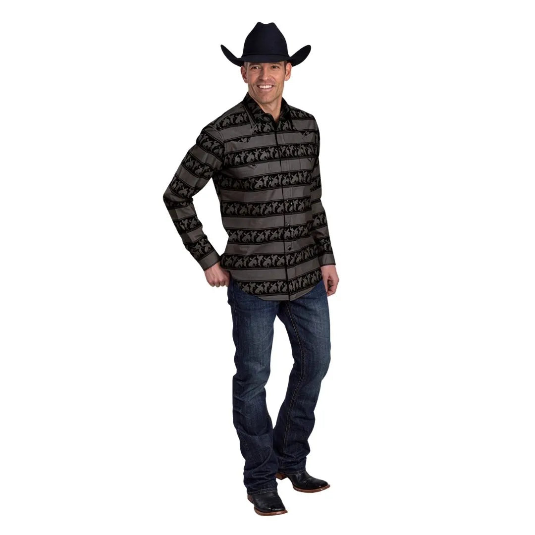 Roper Men's Horizontal Rodeo Stripe Print Design Snap Shirt
