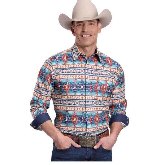 Roper Men's Long Sleeve Aztec Print Snap Shirt