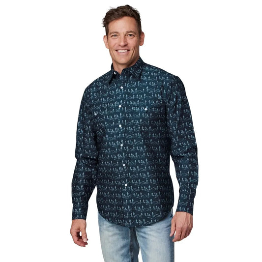 Roper Men's Performance All Over Desert Stripe Print Blue