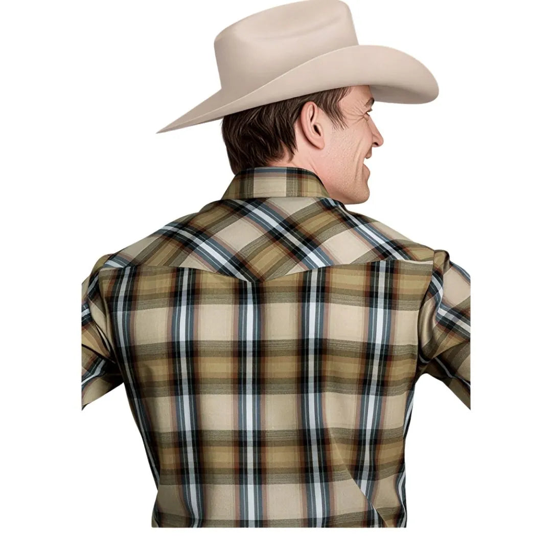 Roper Men's Tan Plaid Snap Long Sleeve Western Shirt