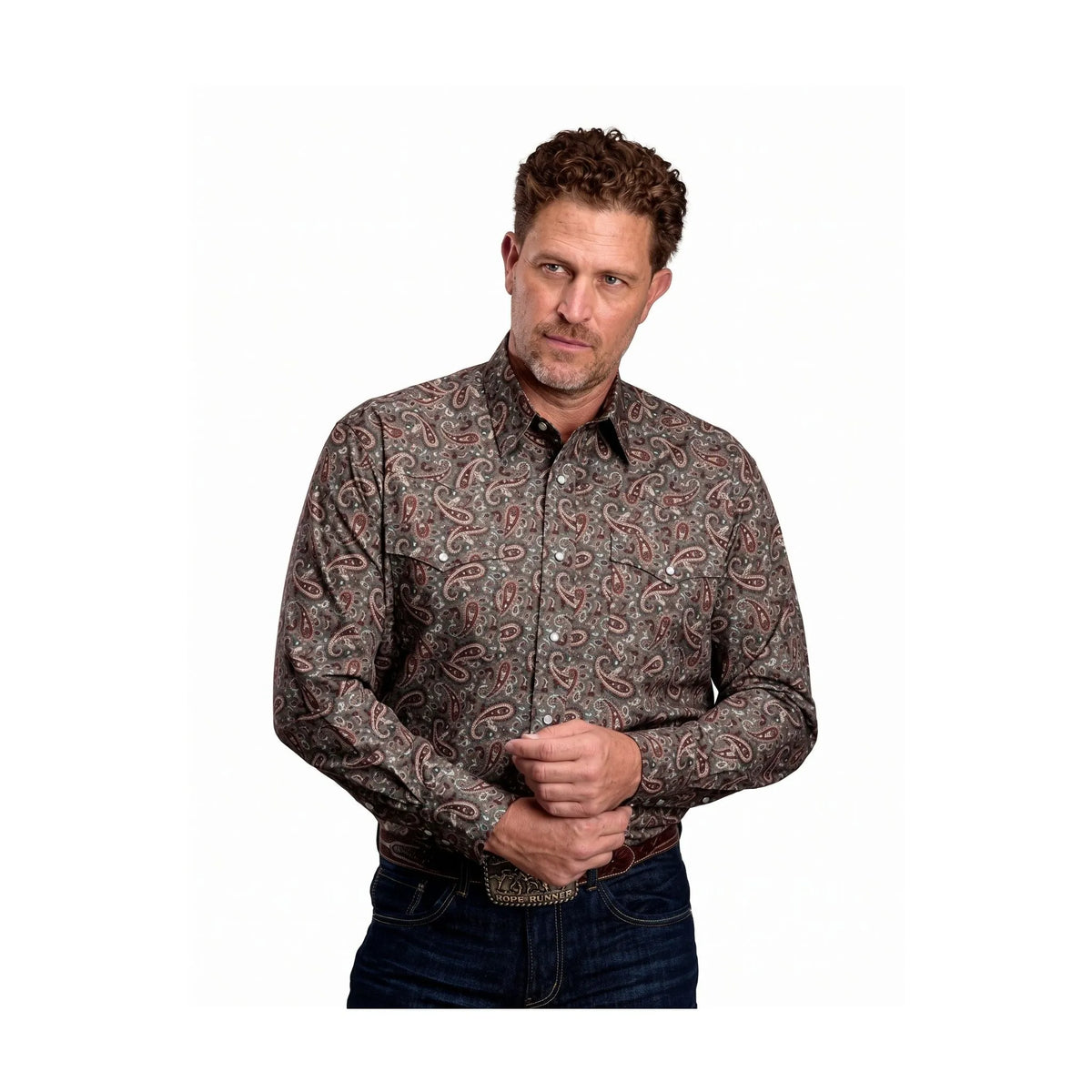 Roper Men's Western Shirt Long Sleeve Paisley Snap Gray