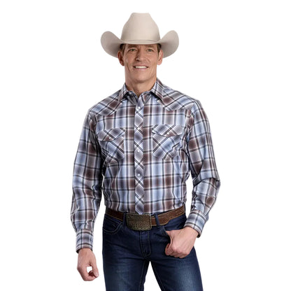 Roper Mens Brown/Blue Plaid Long Sleeve Shirt weis-western-wear