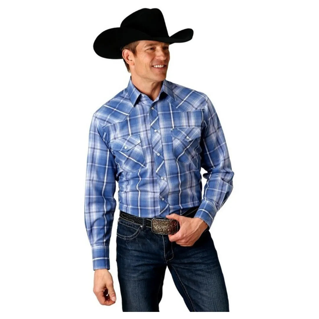 Roper Western Shirt Mens Snap Long sleeves Plaid Blue weis-western-wear