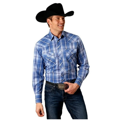 Roper Western Shirt Mens Snap Long sleeves Plaid Blue weis-western-wear