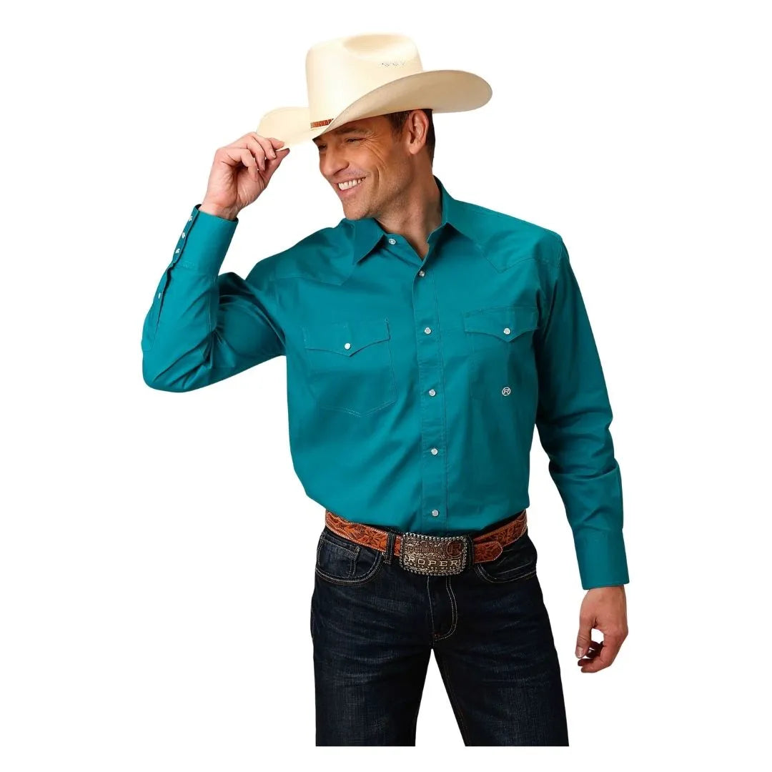 Roper Men's Long sleeves Snap Jade Green & Blue