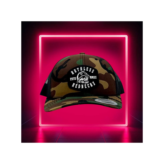 Ruthless Rednecks Hired Gun Curved Brim Snapback Green Camo Hat weis-western-wear