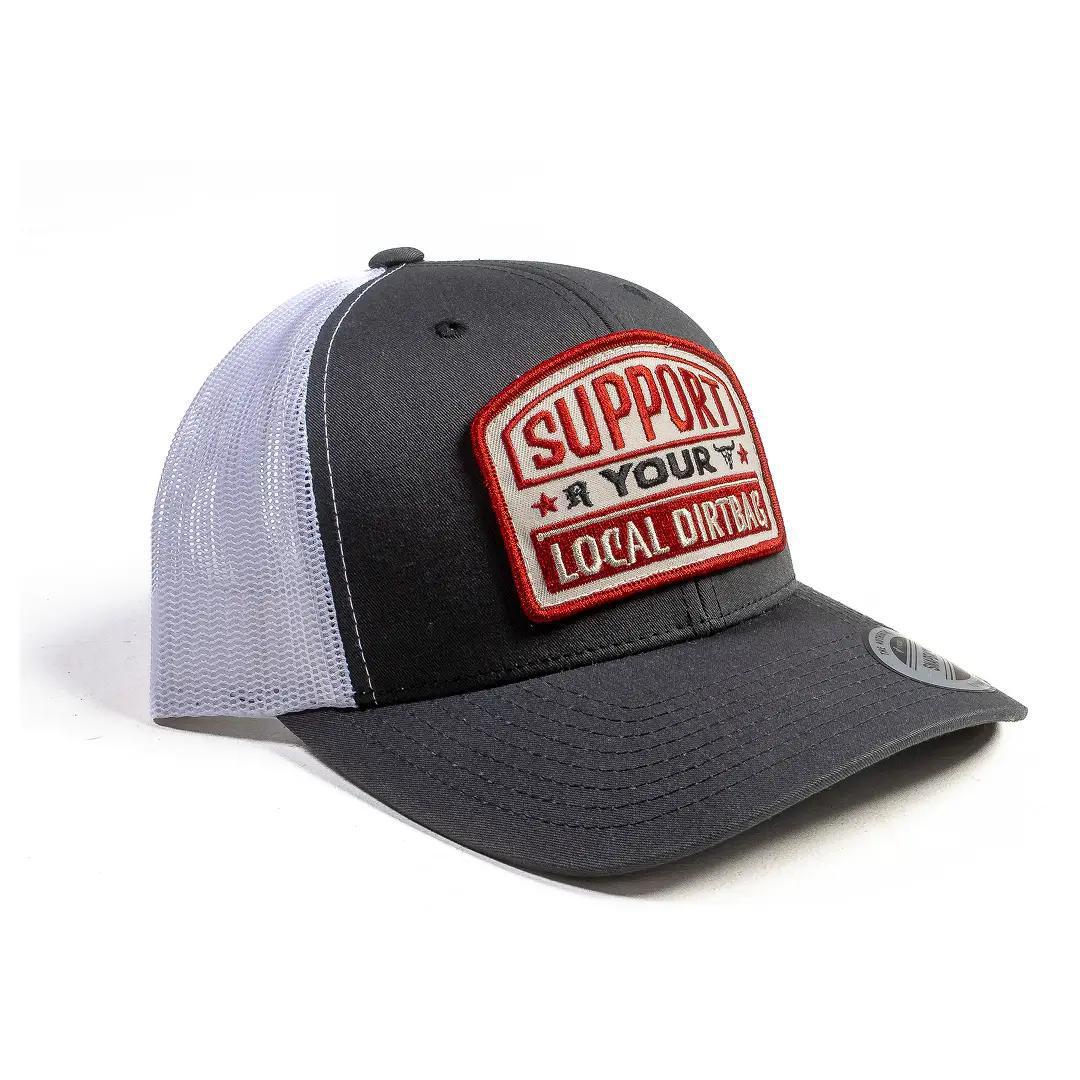 Ruthless Rednecks Support Your Local Dirtbag Curved Brim Charcoal White Hat