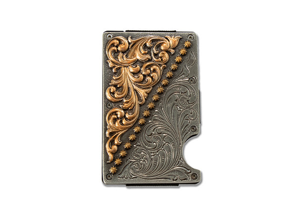 3D Mens Smart Wallet Scroll Engraved Silver