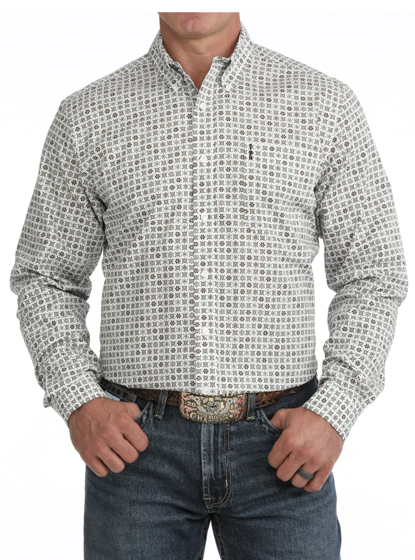 Cinch Men's Cream Print Modern Fit Long Sleeve