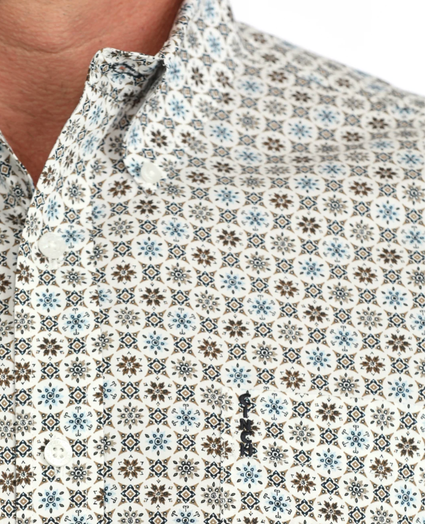 Cinch Men's Cream Print Modern Fit Long Sleeve
