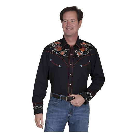 Scully Men's Boots,Hats Guitars Embroidered Western Shirt
