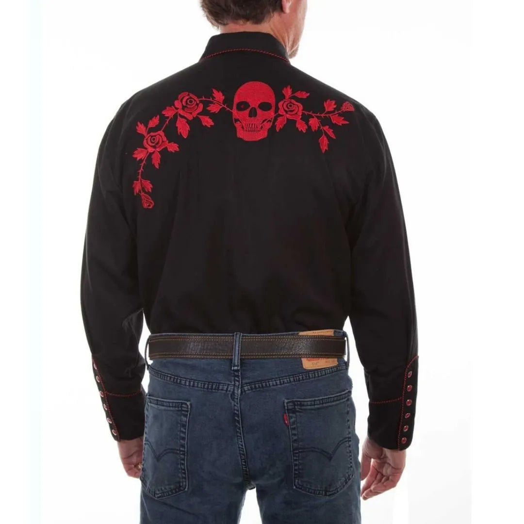 Scully Men's Shirt - Skull / Roses Embroidery - Black weis-western-wear