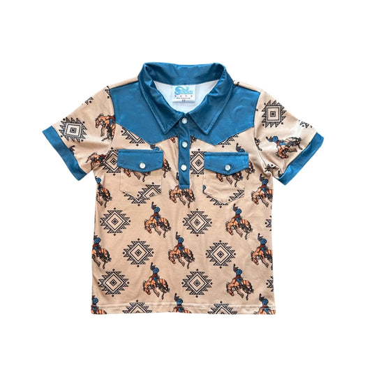 Shea Baby Aztec Bucking Horse Pearl Snap Tee