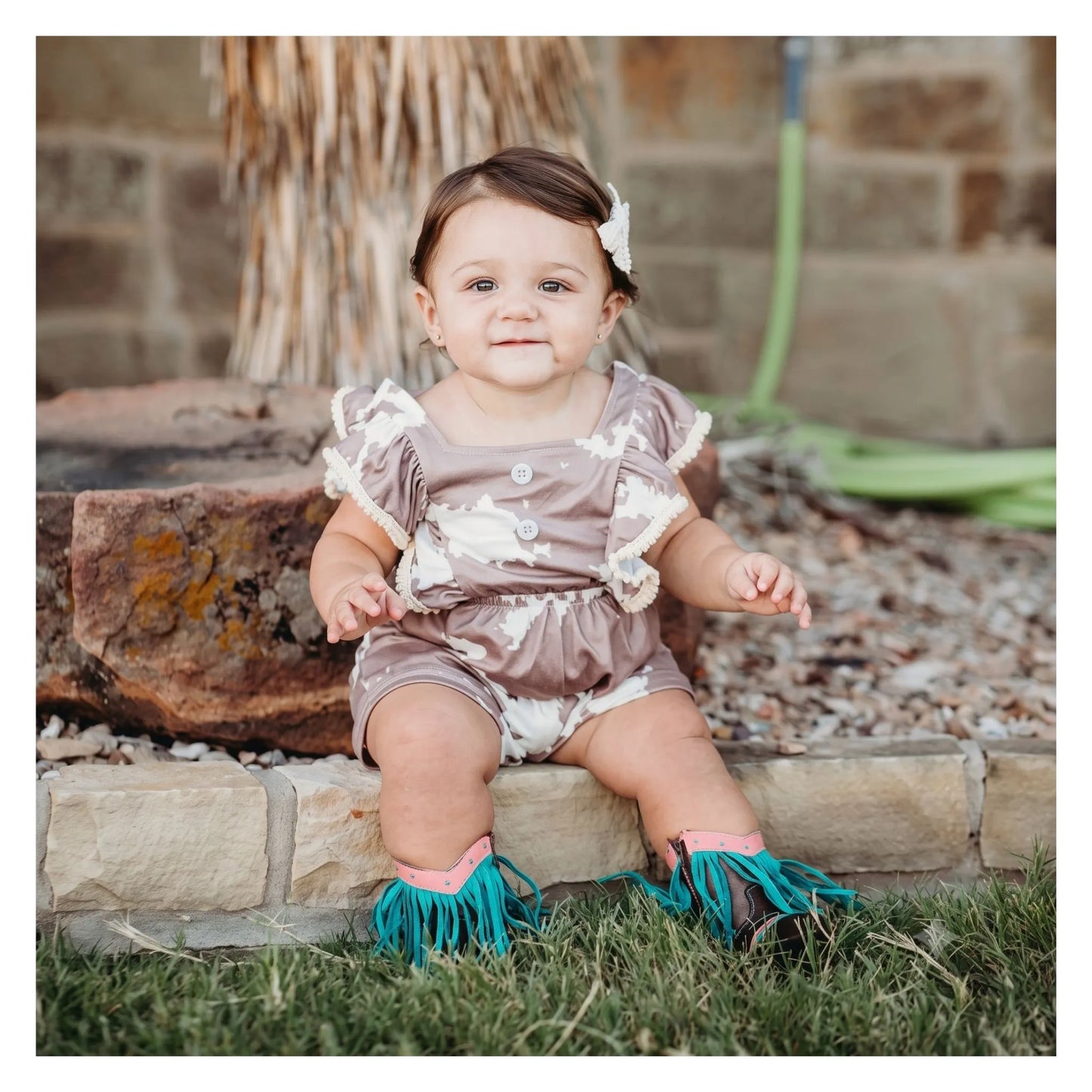 Shea Baby Brown Cowprint Romper