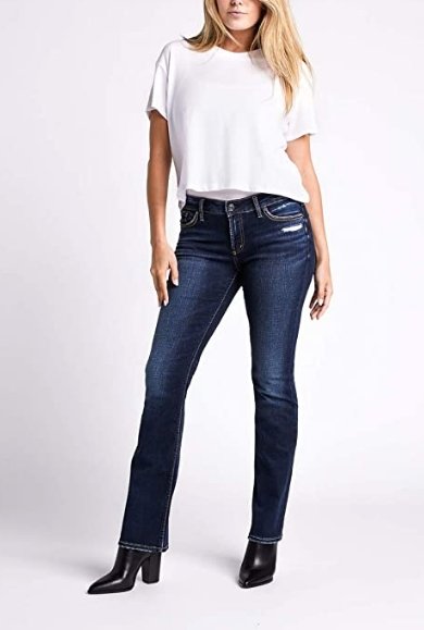 Silver Jeans Women's Elyse Mid Rise Curvy Relaxed Fit Distressed - Clearance