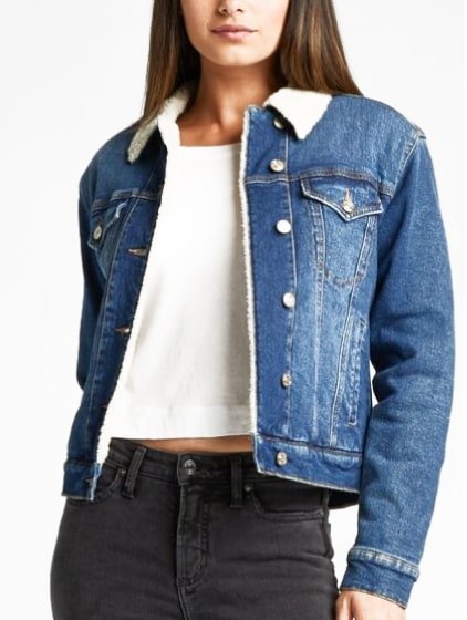 Silver Jeans Women's Jacket Denim Sherpa Lined