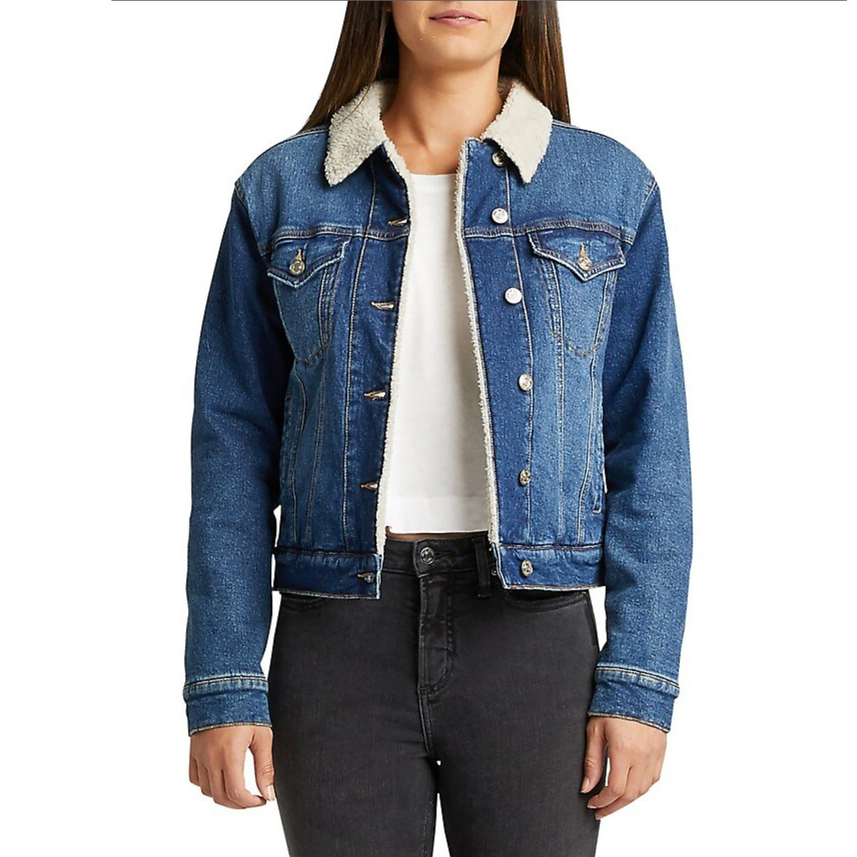 Silver Jeans Women's Jacket Denim Sherpa Lined