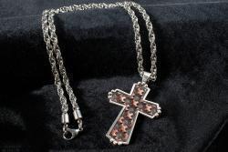 Silver Strike Mens Necklace 24" Leather Cross Brown