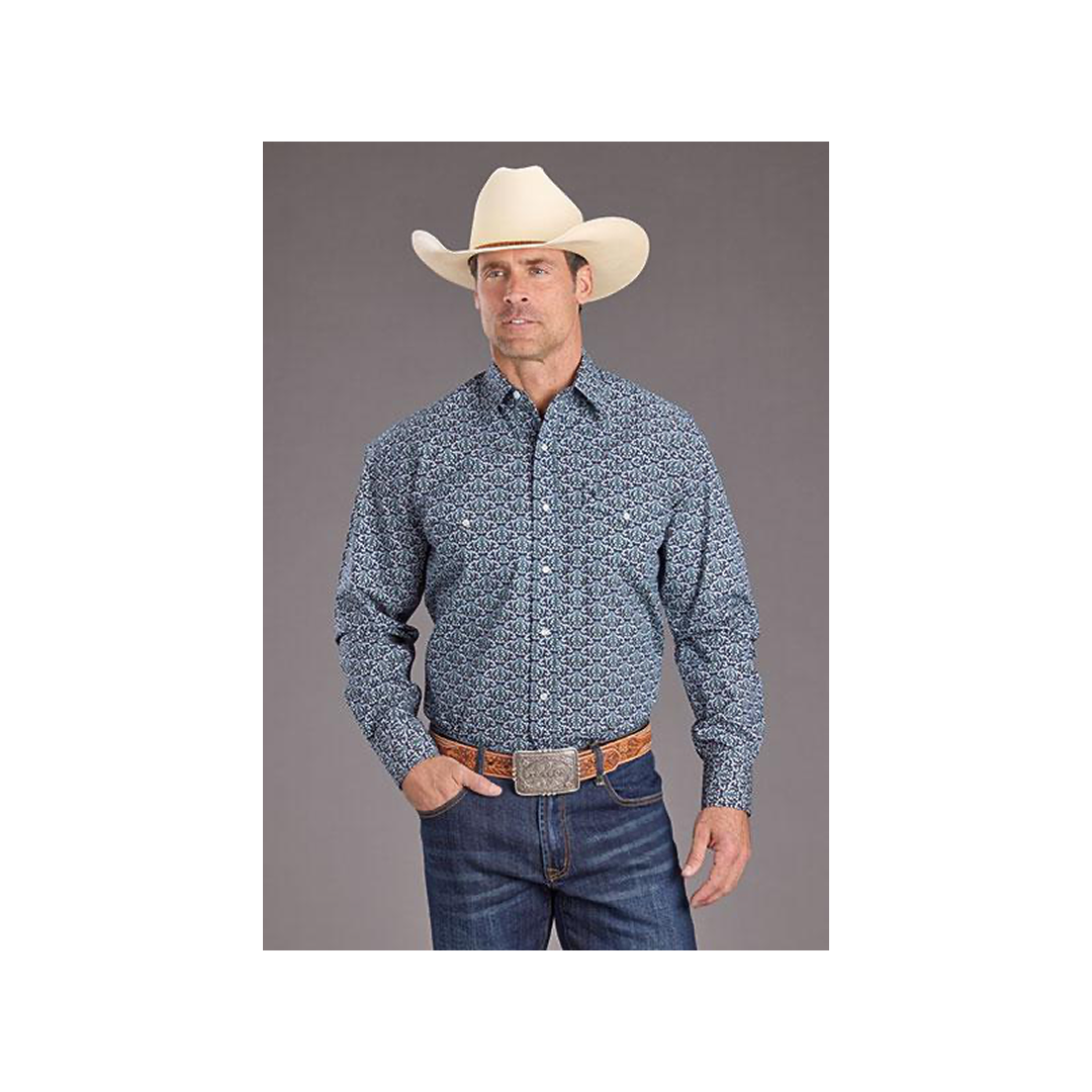 Stetson Men's Navy Medallion Snap Long Sleeve Shirt