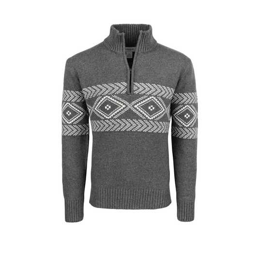 Stetson Mens 3/4 Zip Light Grey Horizonal Aztec Patterned Knit Sweater weis-western-wear