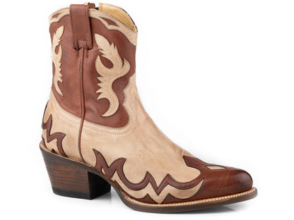 Stetson Women's Sasha Cream Vamp 7" Brown Shaft Vintage Leather Cowgirl Boots