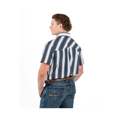 Panhandle Slim Men's Black And Cream Striped Short Sleeve Snap Western Shirt