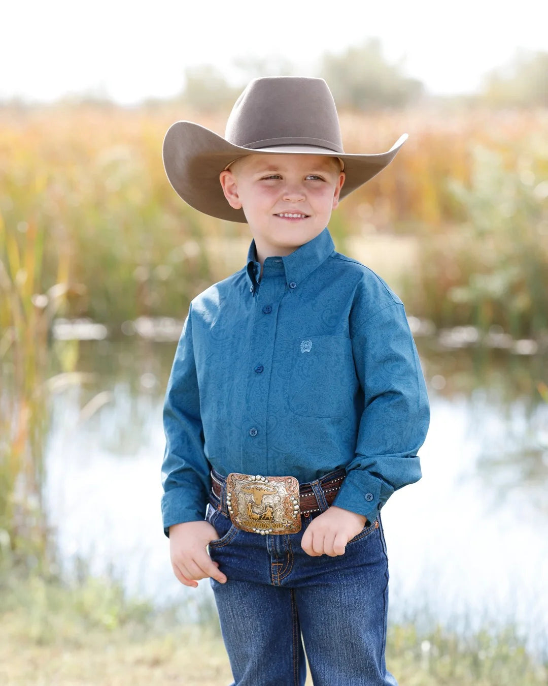 Cinch Boys' Long Sleeve Print Shirt — Blue