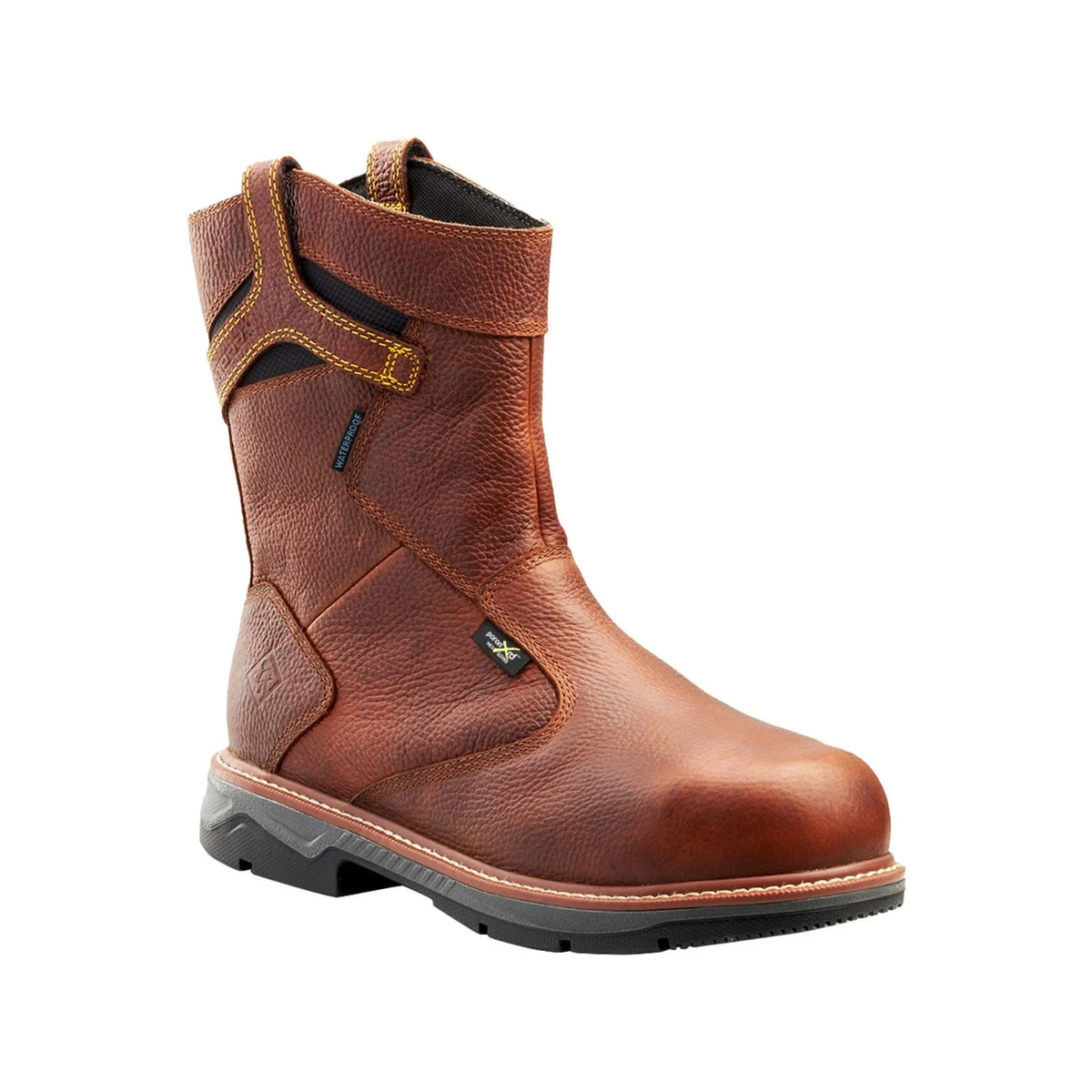 Terra Men's Patton Wellington Waterproof Aluminum Toe Pull-On Safety Work Boot- In-Met Guard Brown