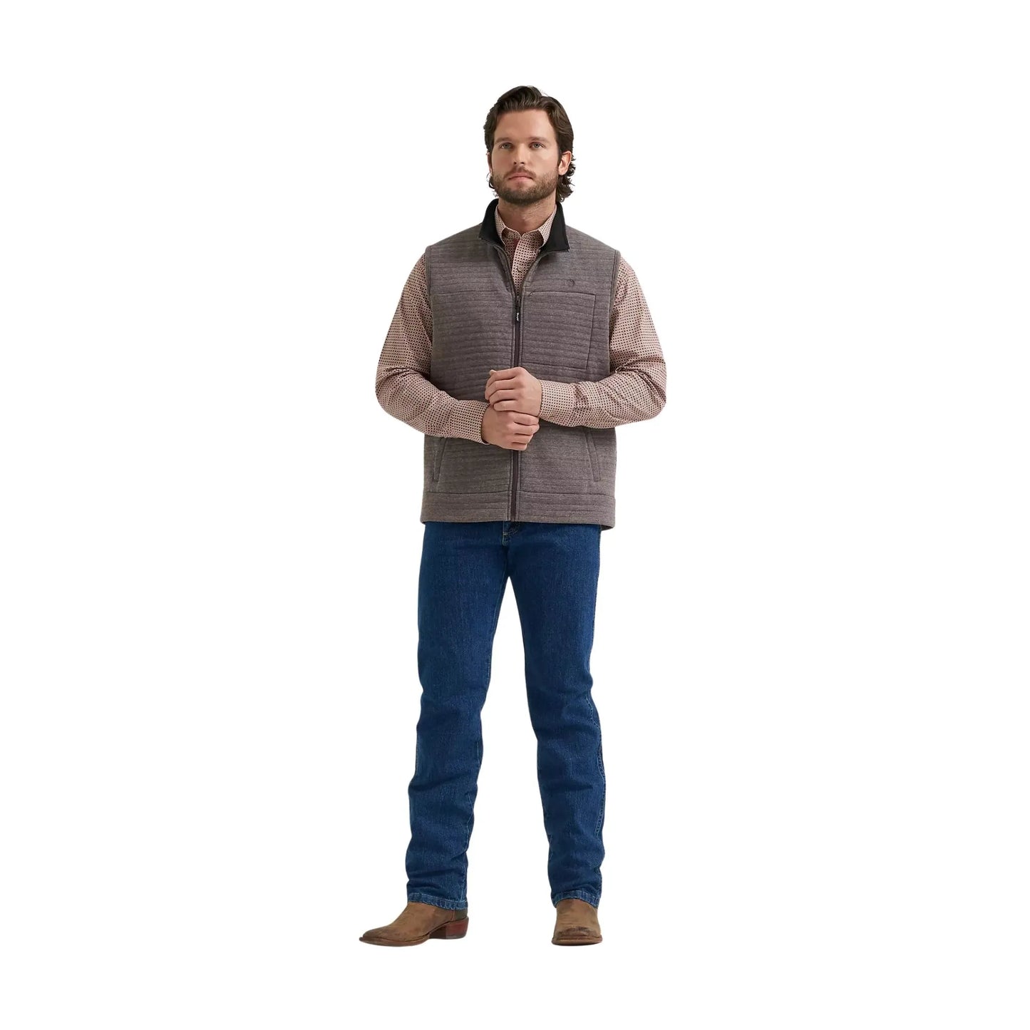 Wrangler Men's George Strait Knit Full Zip Pullover - Brown - Wrangler