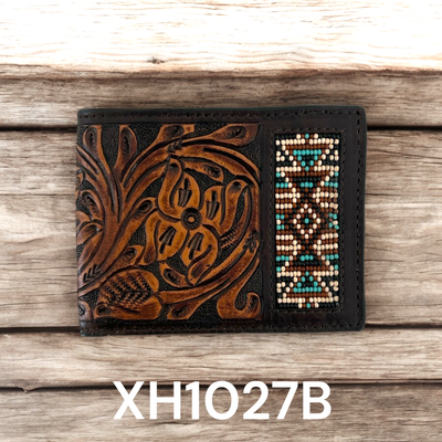 Twisted X Wallet leather Tooled with Aztec Beaded Accent