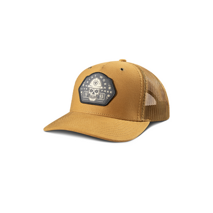 M&F Ariat Skull Patch 5 Panel Tan Cap weis-western-wear