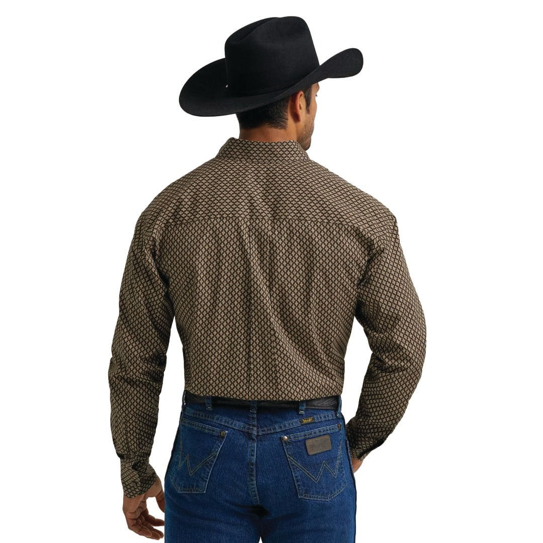 Wrangler® Men's George Strait Collection One Pocket Long Sleeve Shirt - Brown Multi-CLEARANCE