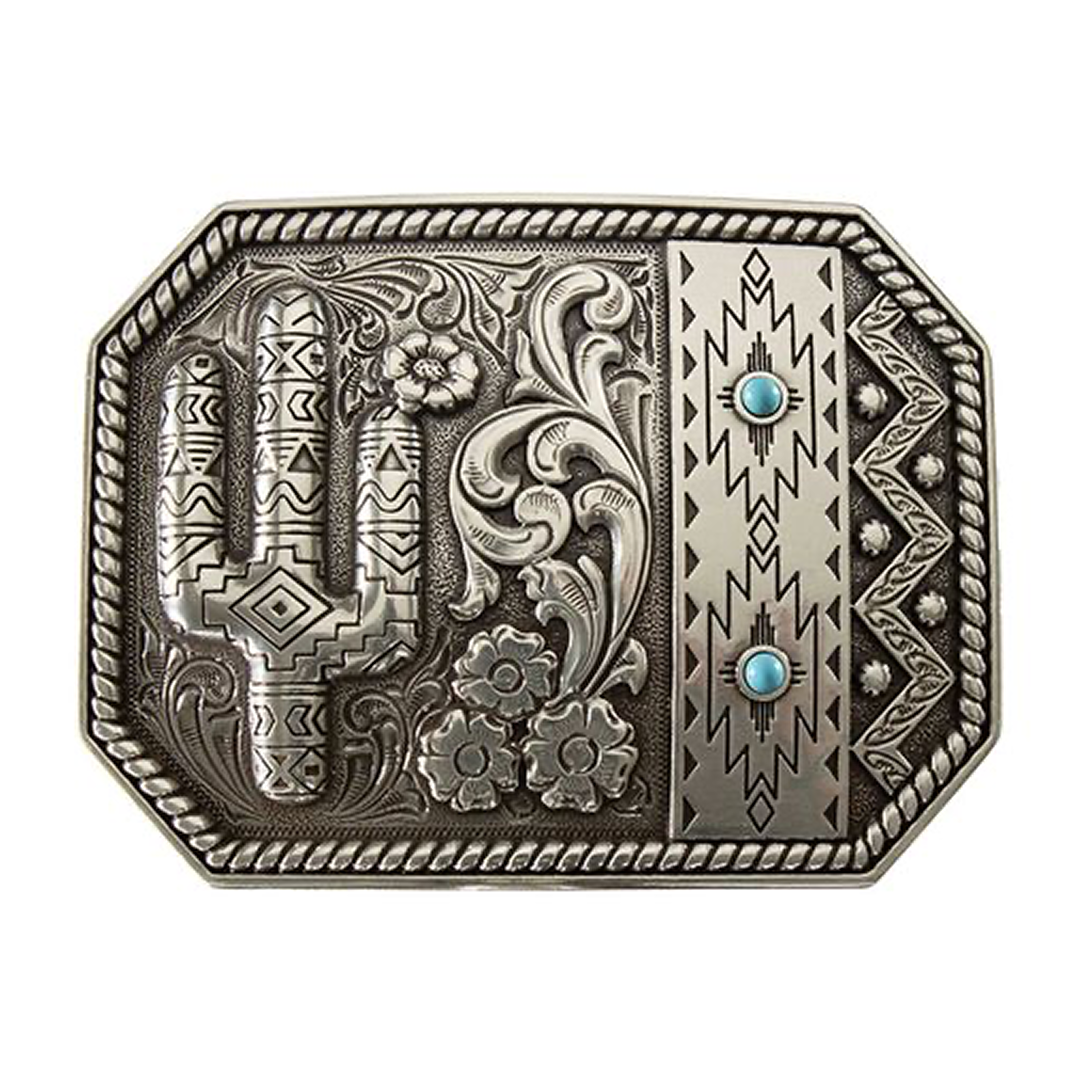 M&F Nocona Blazin Roxx Cactus Antique Silver/Turquoise Buckle weis-western-wear