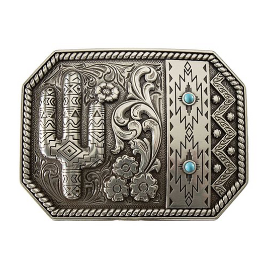 M&F Nocona Blazin Roxx Cactus Antique Silver/Turquoise Buckle weis-western-wear