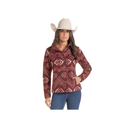 Rock & Roll Denim Women's Berber Aztec Print Snap Sherpa Lined Jacket
