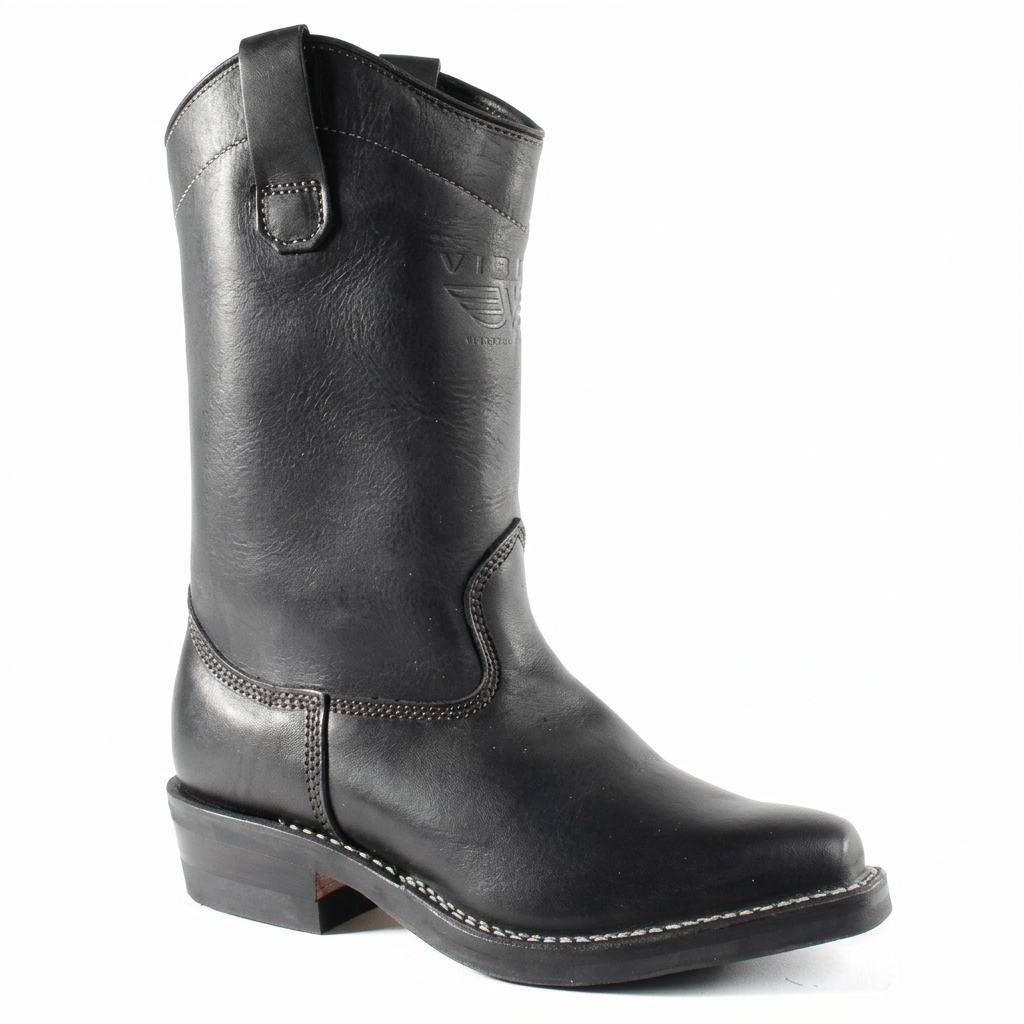 Viberg 11-inch Stallion Chop Toe western pull-on boot in brown leather, side profile view.