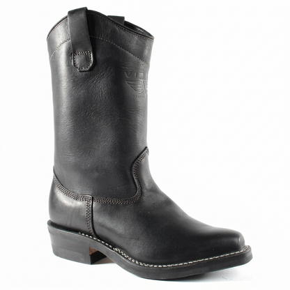 Viberg 11-inch Stallion Chop Toe western pull-on boot in brown leather, side profile view.