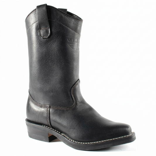Viberg 11-inch Stallion Chop Toe western pull-on boot in brown leather, side profile view.
