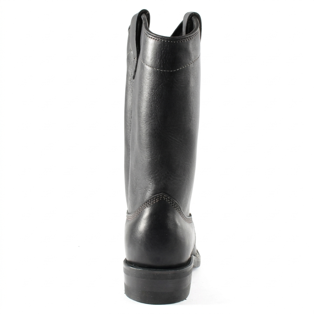 Viberg 11-inch Stallion Chop Toe western pull-on boot, bottom-up view of the heavy-duty leather and rubber outsole.